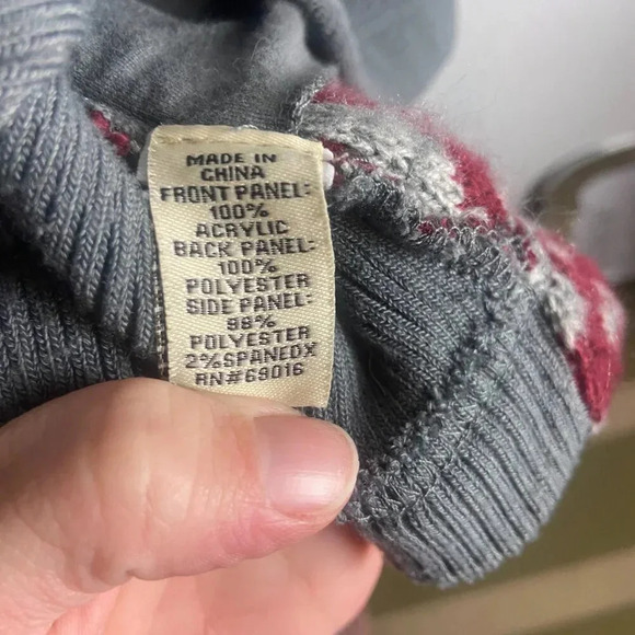 Ruff Hewn Women's Size Medium Fair Isle Knit Vest Burgandy Grey Full Zip - Picture 5 of 6